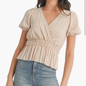 Puff Sleeve Plisse Peplum Top